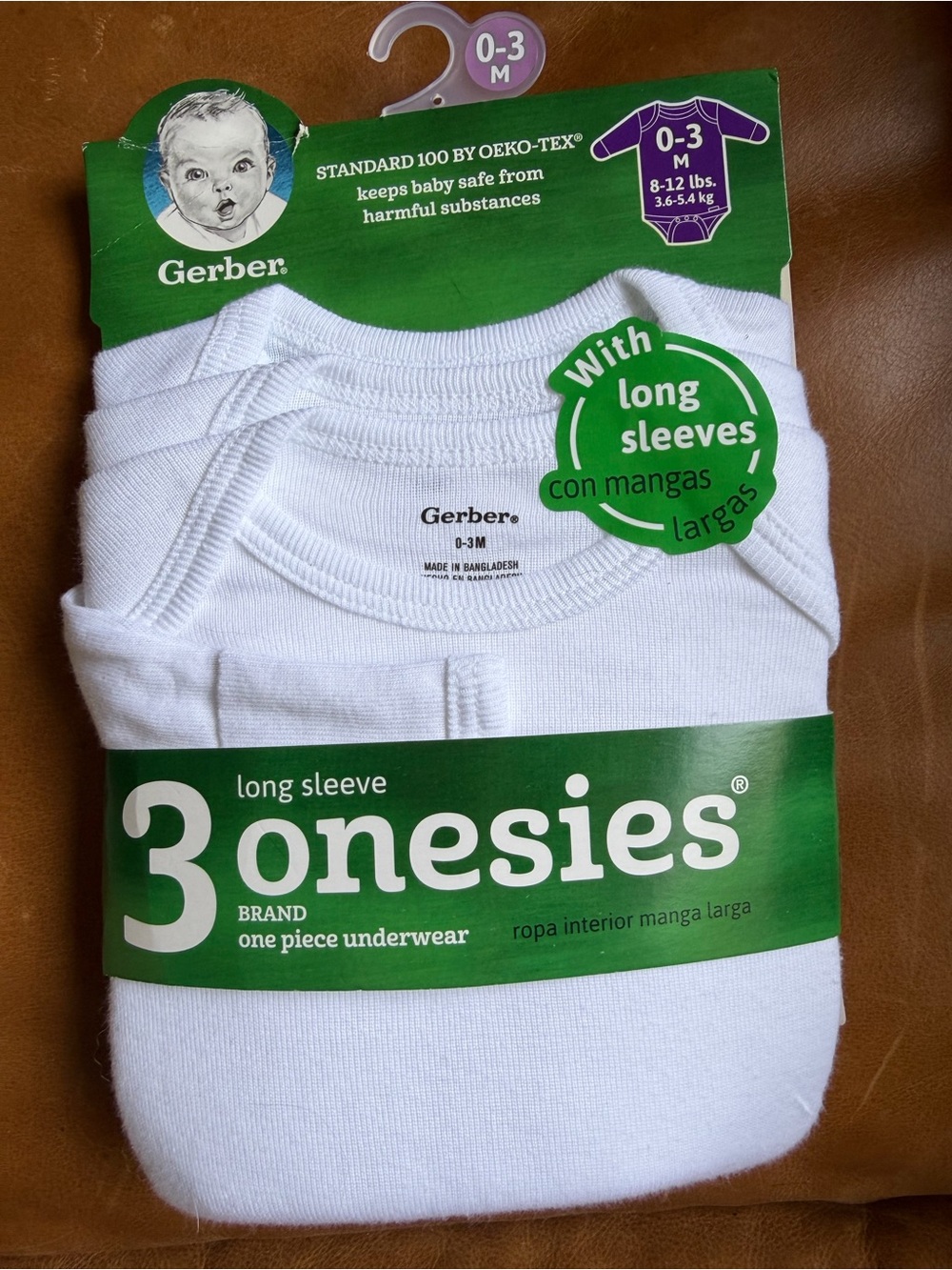 Gerber White Long Sleeve Baby Onesies - Pack of 3